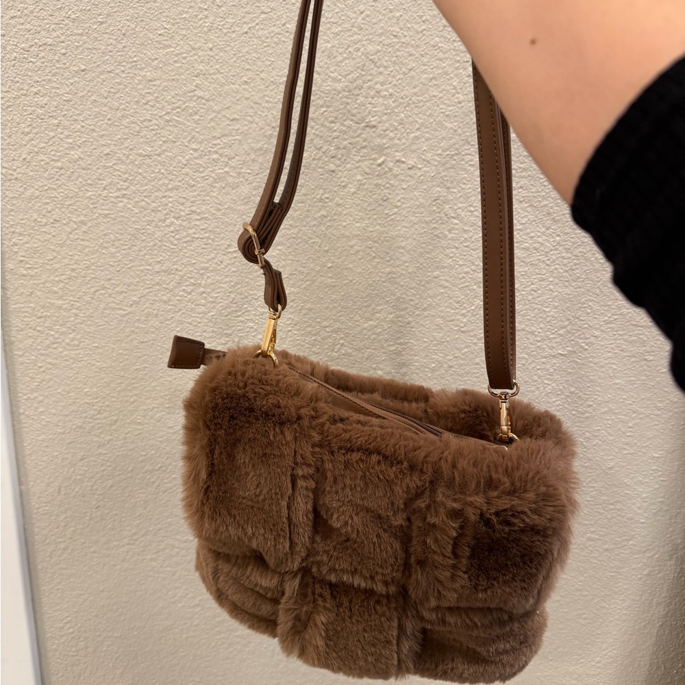 Brown Faux Fur Shoulder Bag
